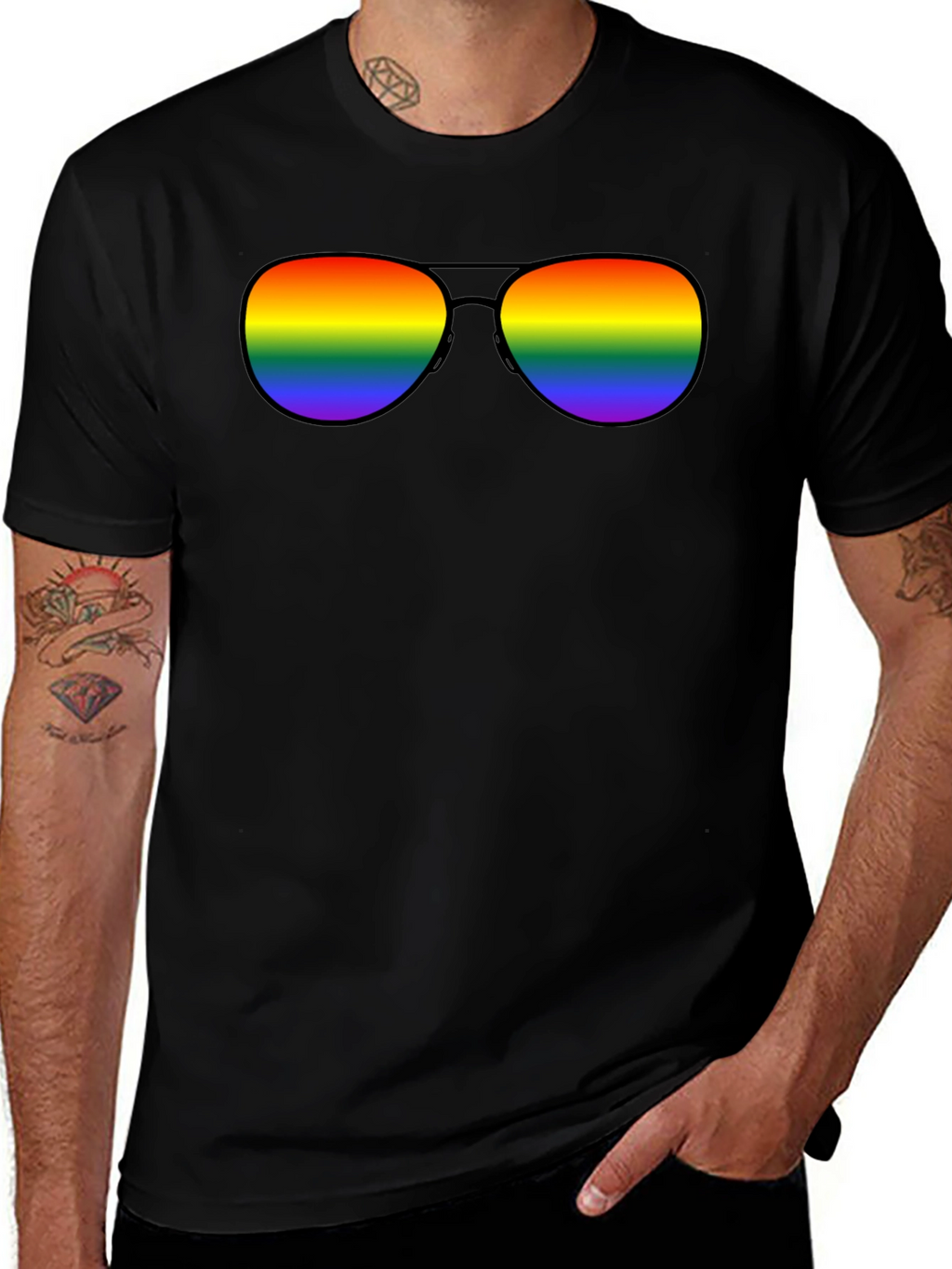 Rainbow Sunglasses Black T-Shirt