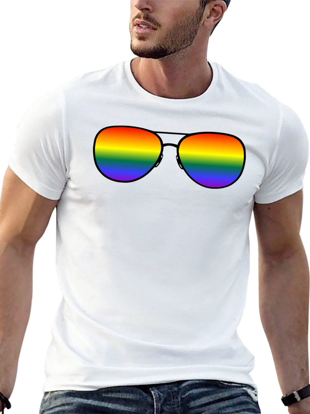 Rainbow Sunglasses Black T-Shirt