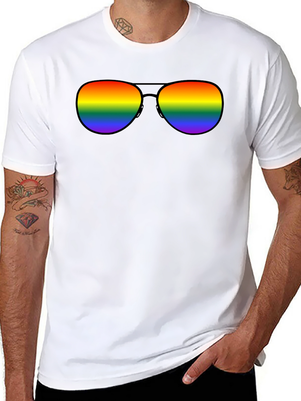 Rainbow Sunglasses Black T-Shirt