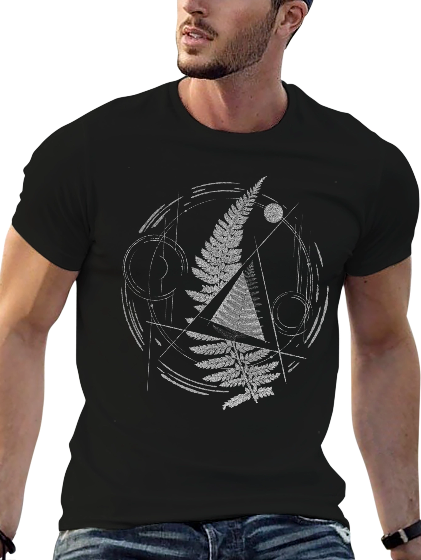 Geometric Fern Graphic Tee - Modern Nature Design