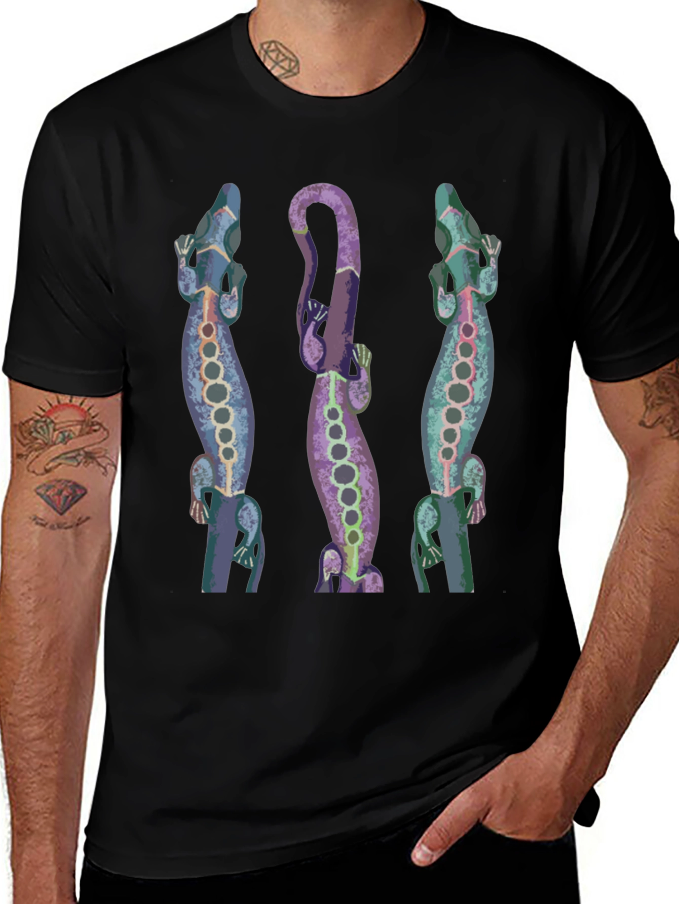 Lizard Print Mens Black T-Shirt