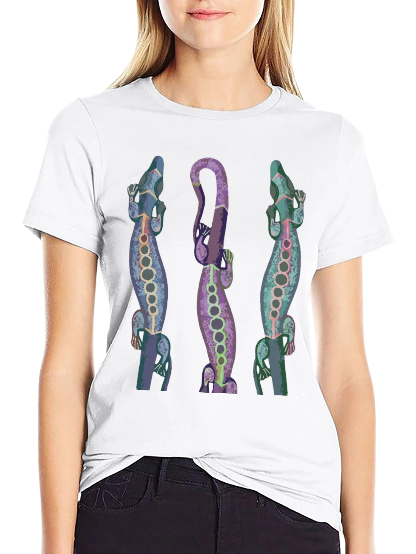 Lizard Print Mens Black T-Shirt