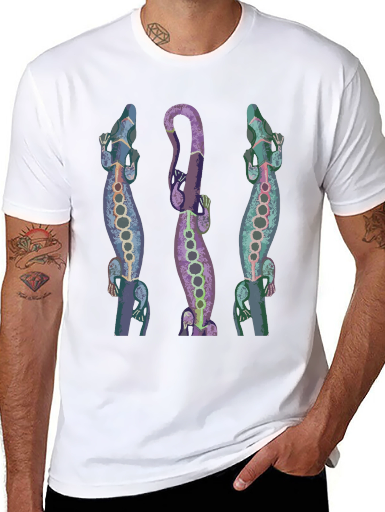 Lizard Print Mens Black T-Shirt