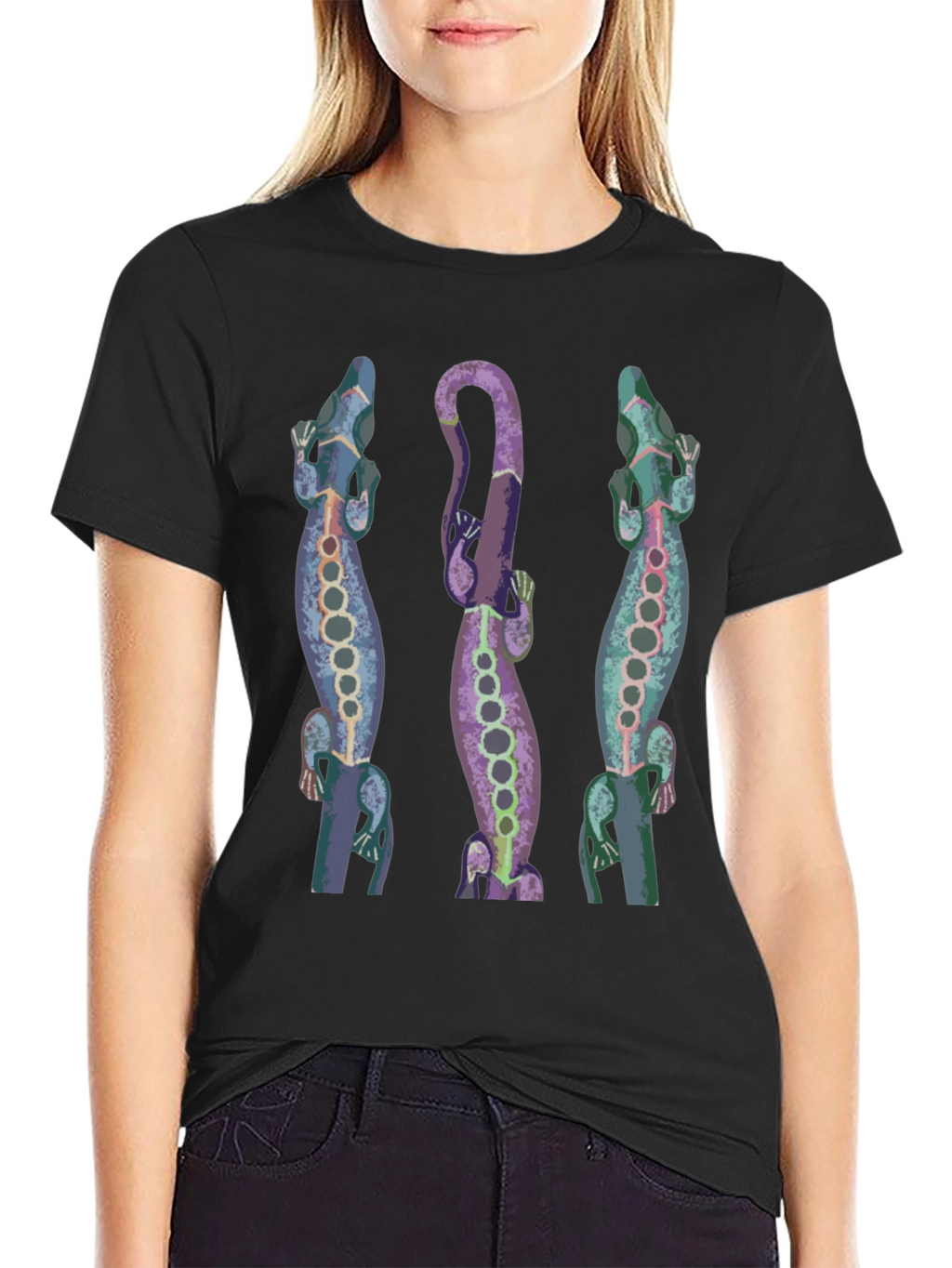 Lizard Print Mens Black T-Shirt