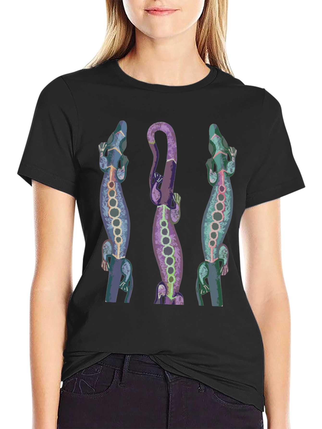 Lizard Print Mens Black T-Shirt