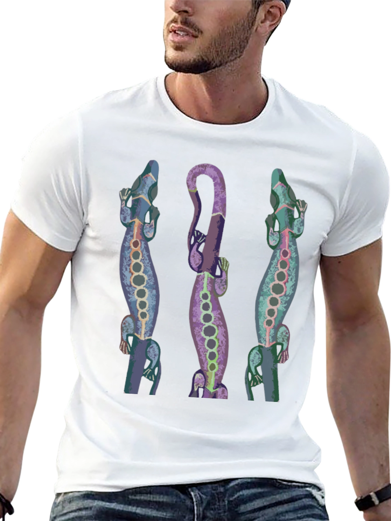 Lizard Print Mens Black T-Shirt