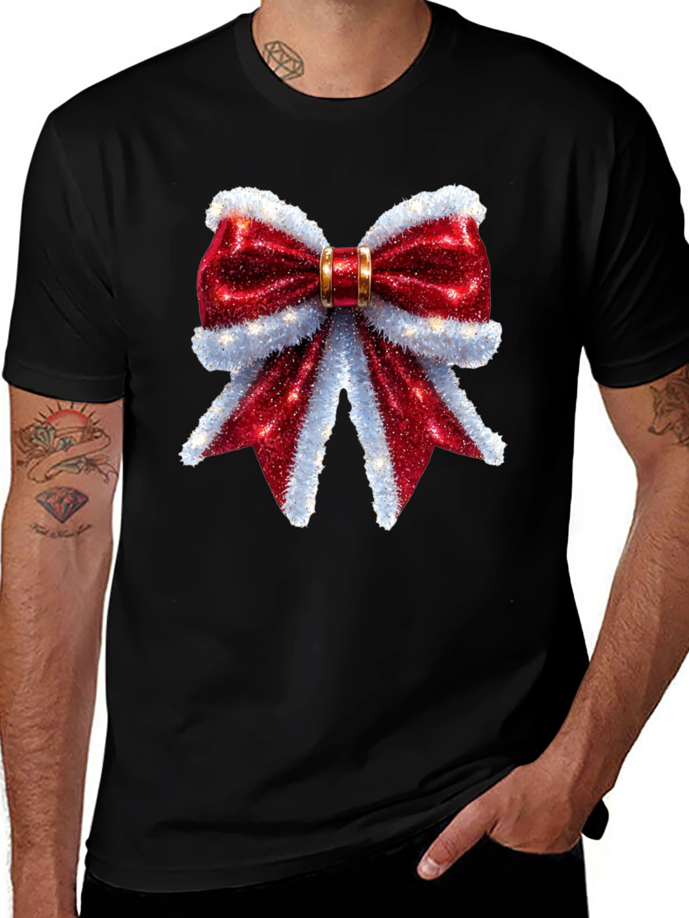 Festive Bow Graphic Tee - Holiday Cheer Shirt