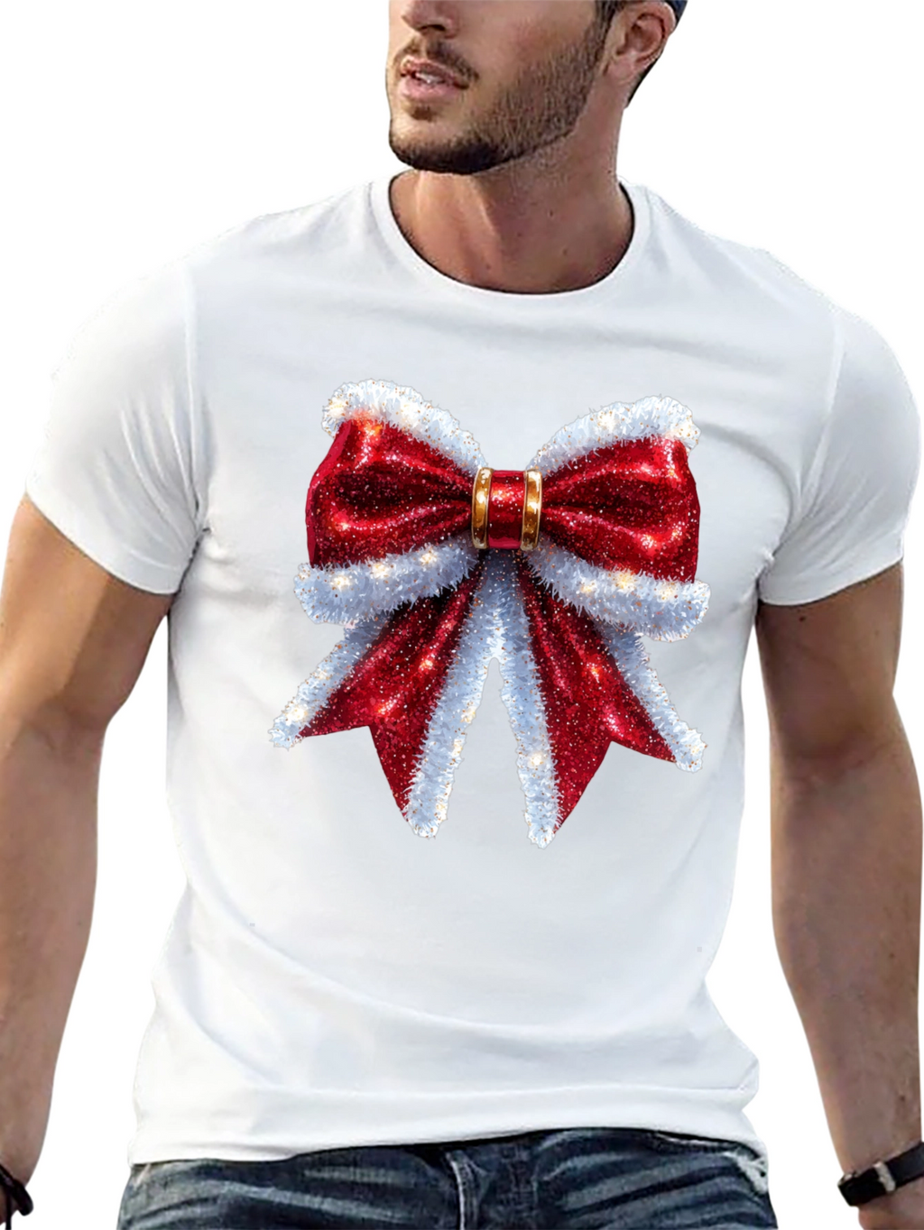 Festive Bow Graphic Tee - Holiday Cheer Shirt