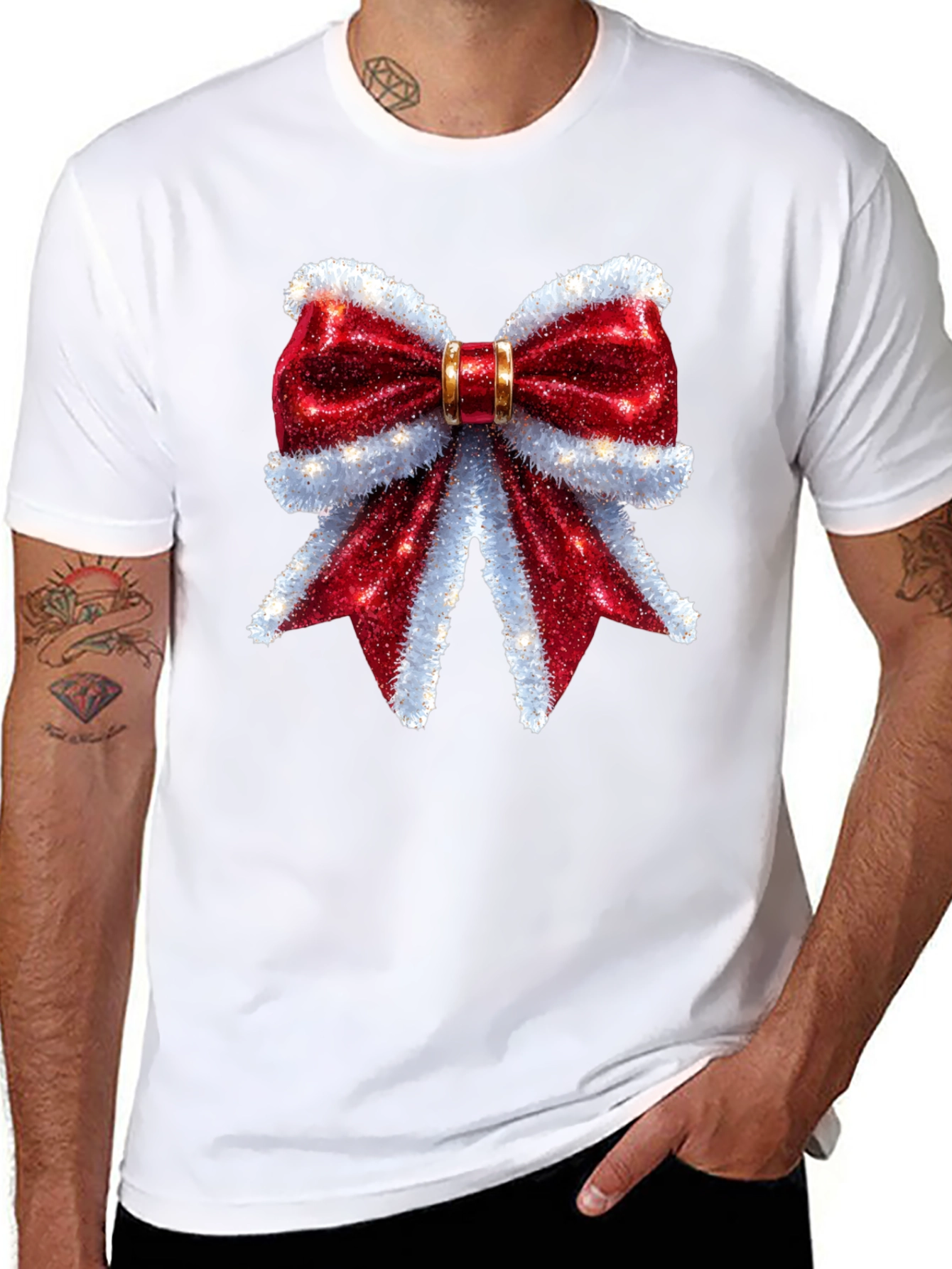 Festive Bow Graphic Tee - Holiday Cheer Shirt
