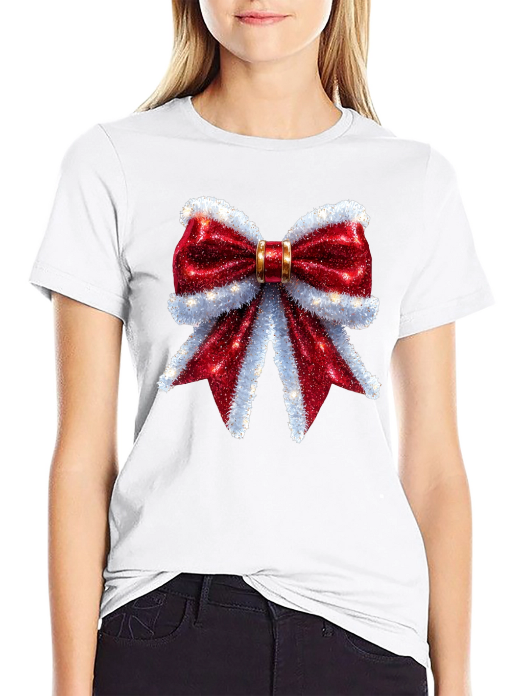 Festive Bow Graphic Tee - Holiday Cheer Shirt