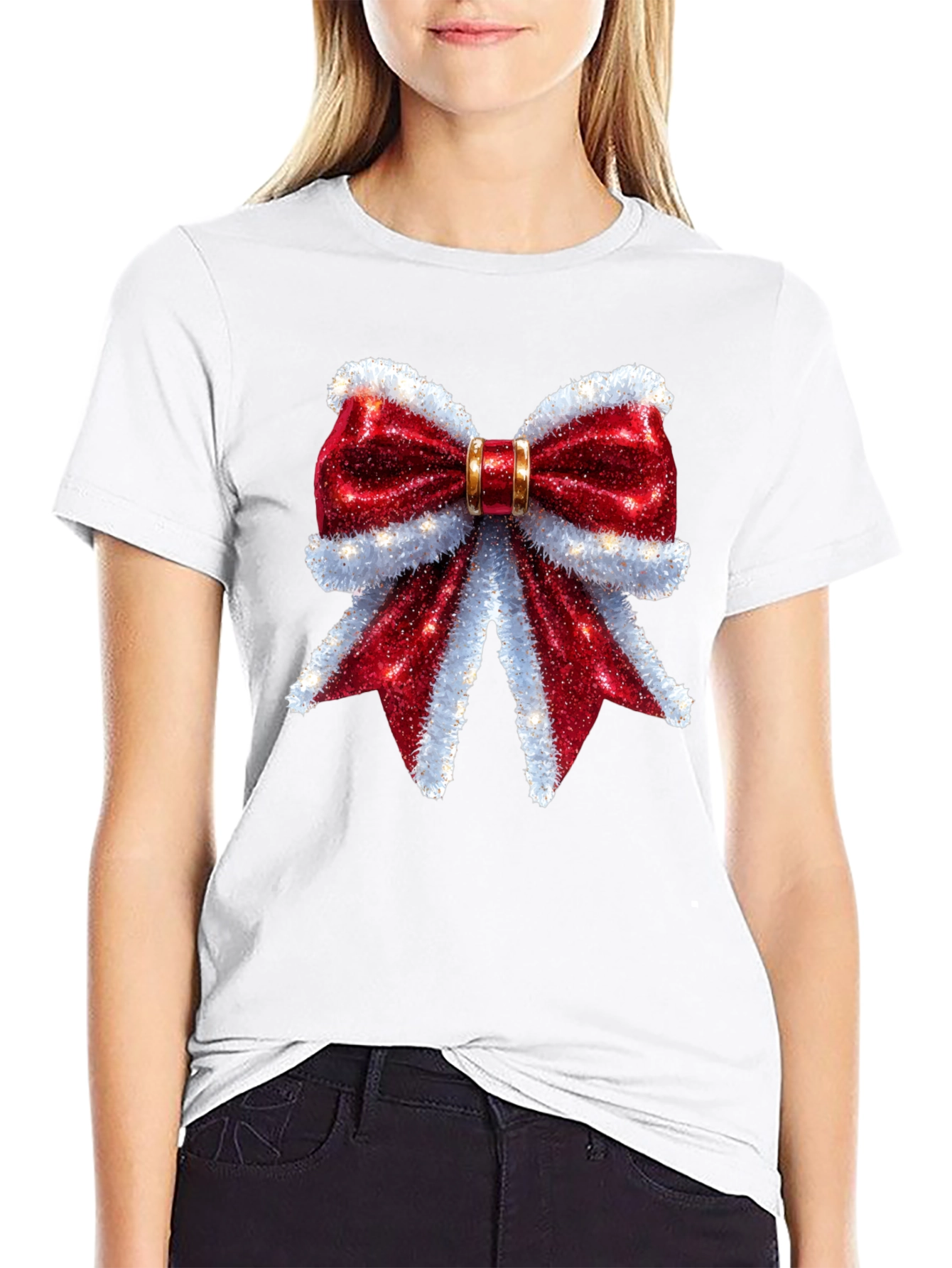 Festive Bow Graphic Tee - Holiday Cheer Shirt