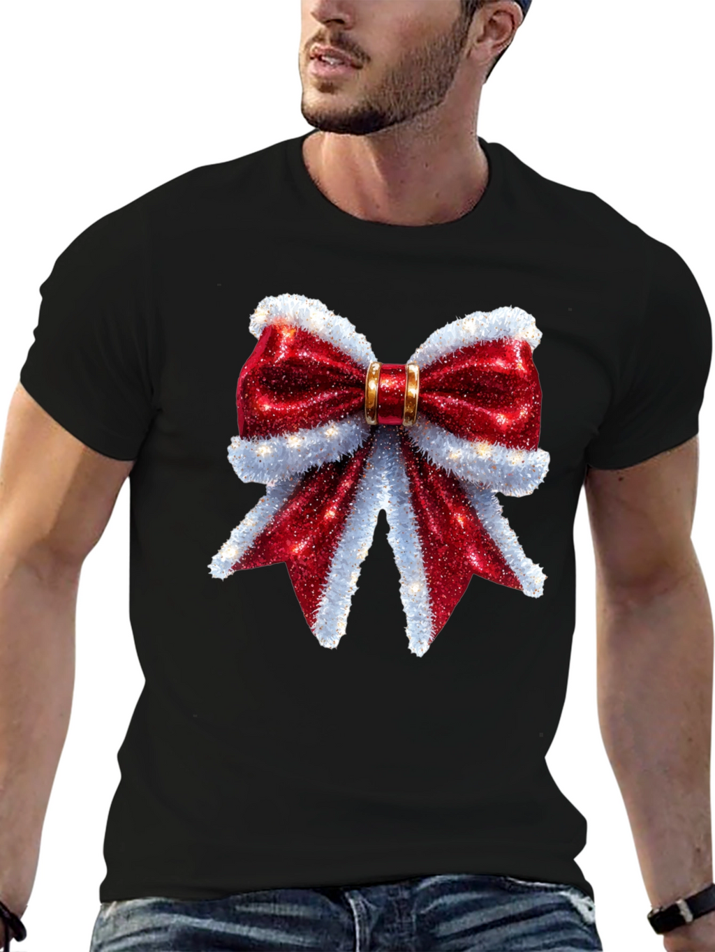 Festive Bow Graphic Tee - Holiday Cheer Shirt