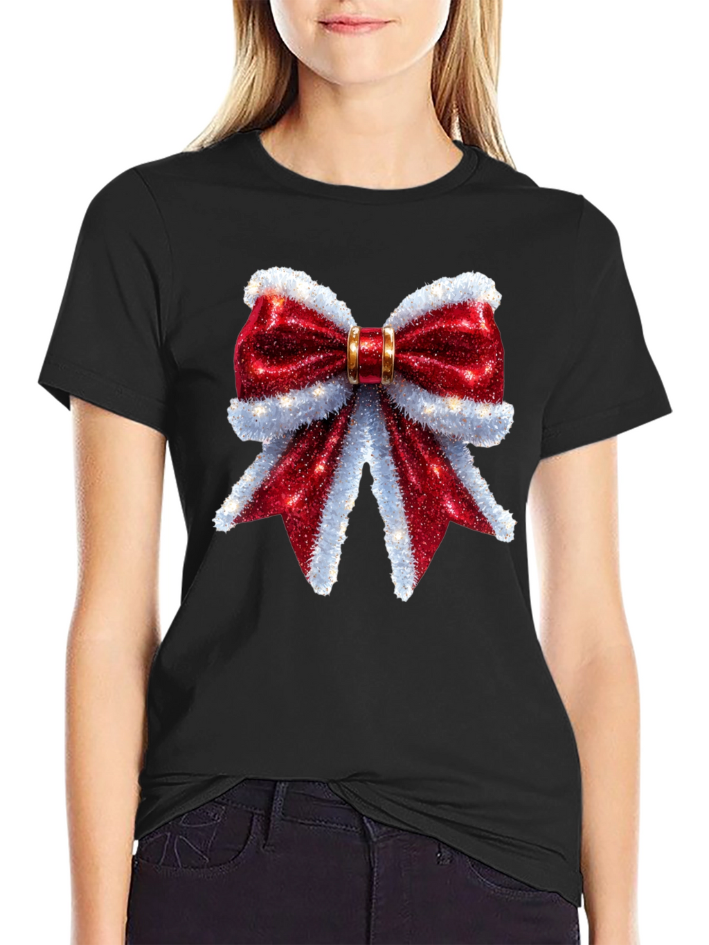 Festive Bow Graphic Tee - Holiday Cheer Shirt