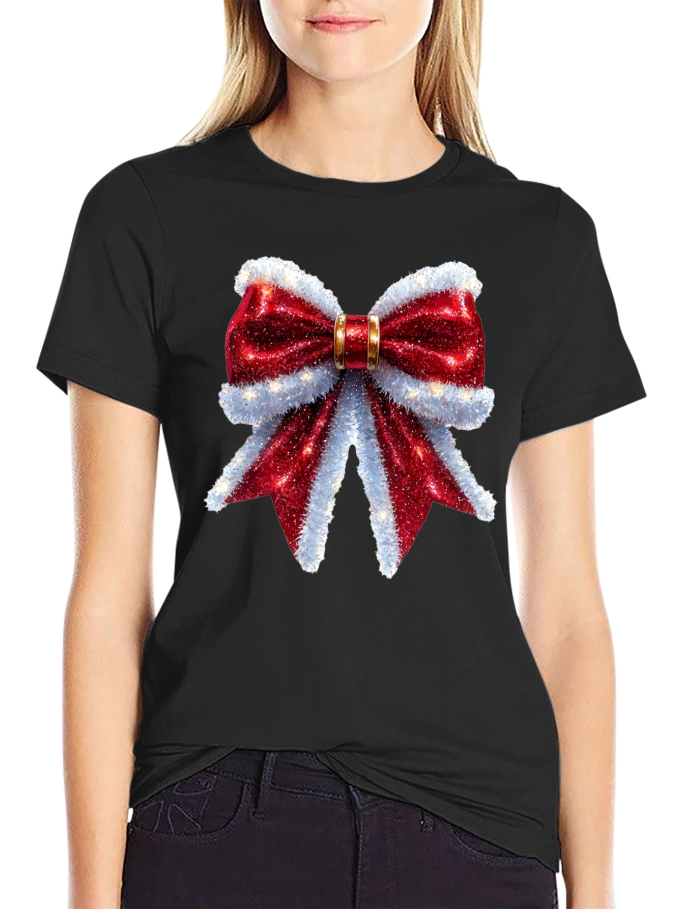 Festive Bow Graphic Tee - Holiday Cheer Shirt