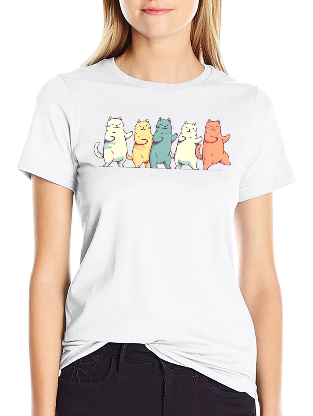 Dancing Cats Graphic T-Shirt - Black