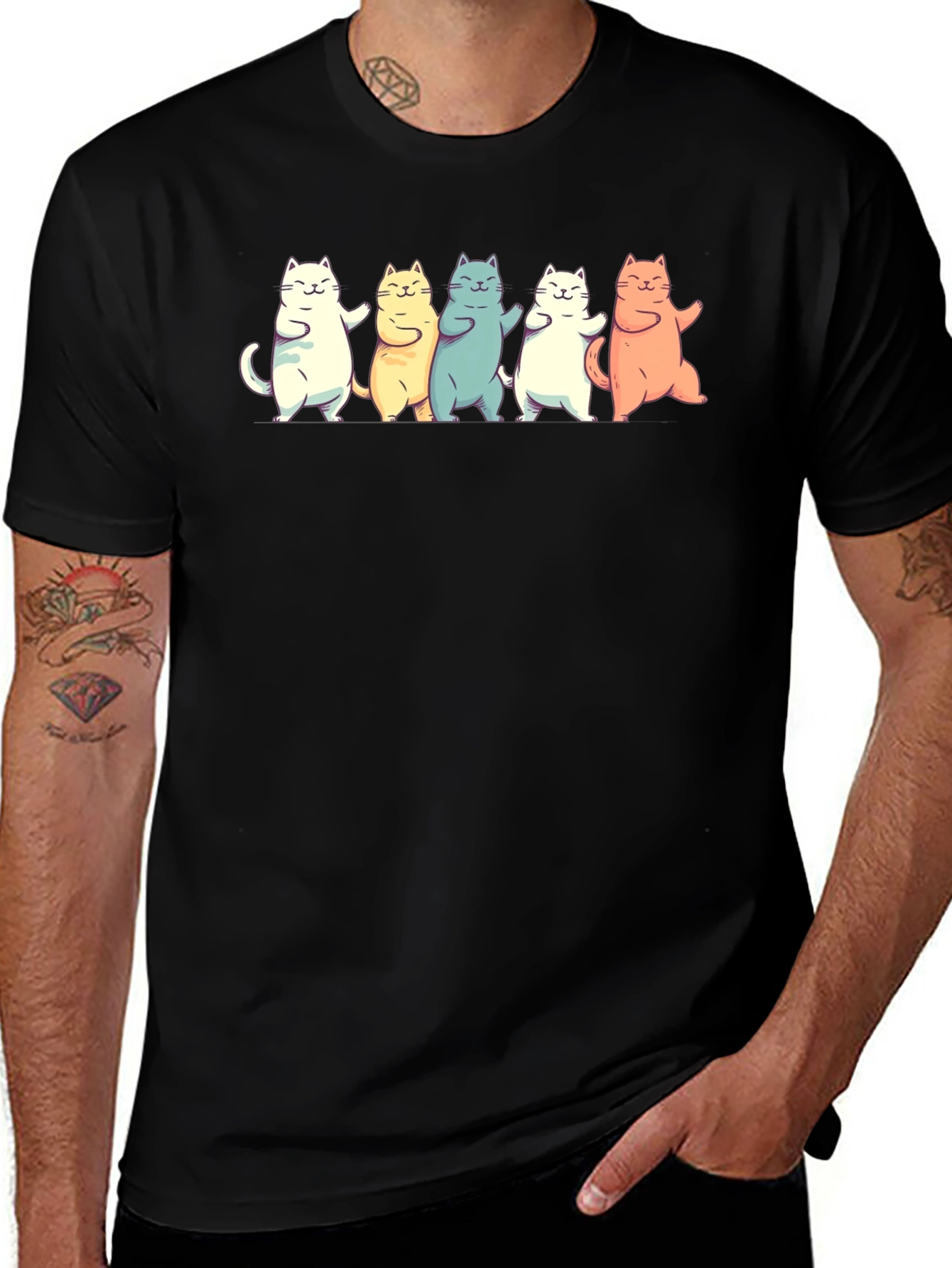 Dancing Cats Graphic T-Shirt - Black