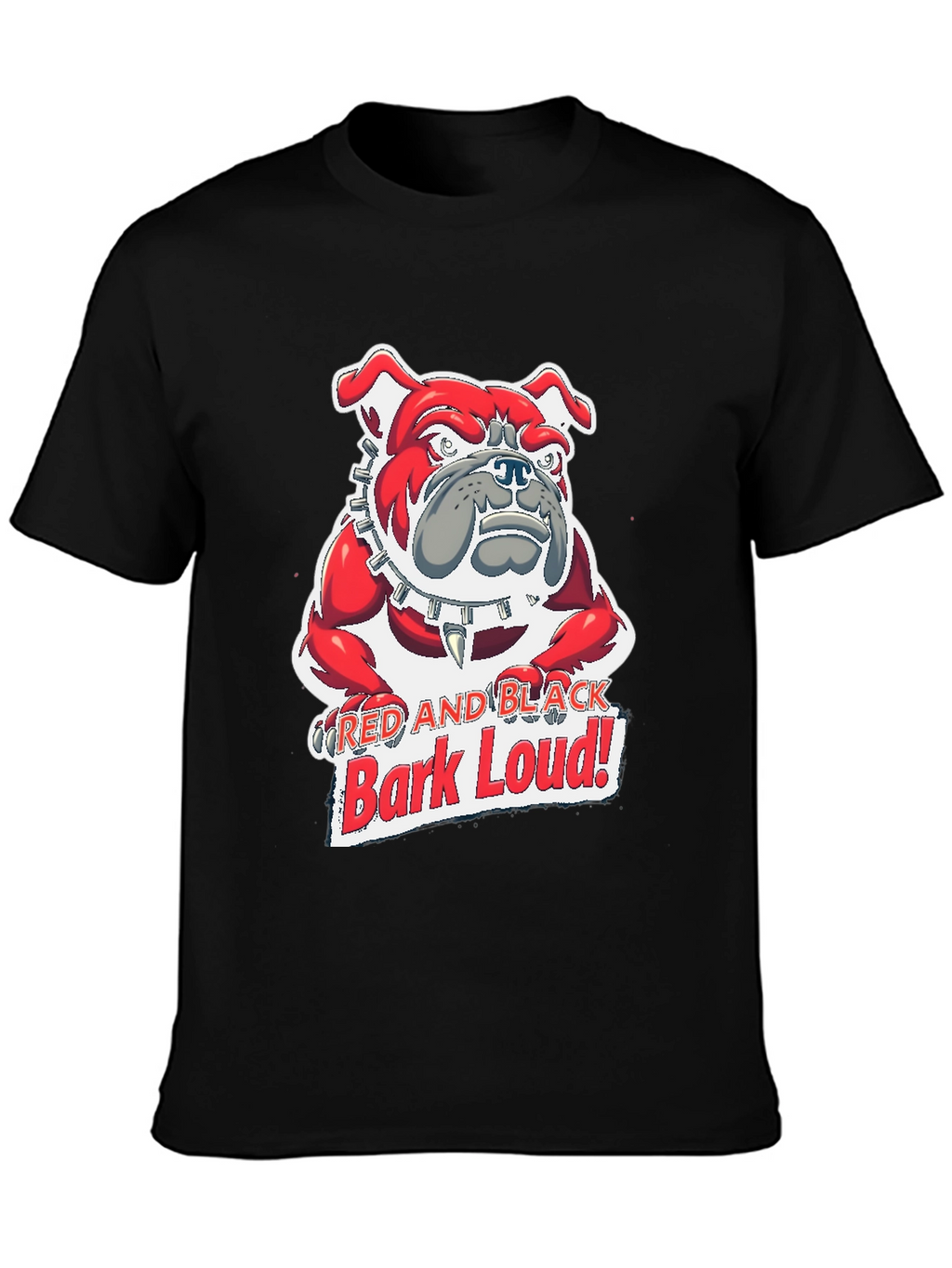 Red and Black Bark Loud! Bulldog Graphic T-Shirt