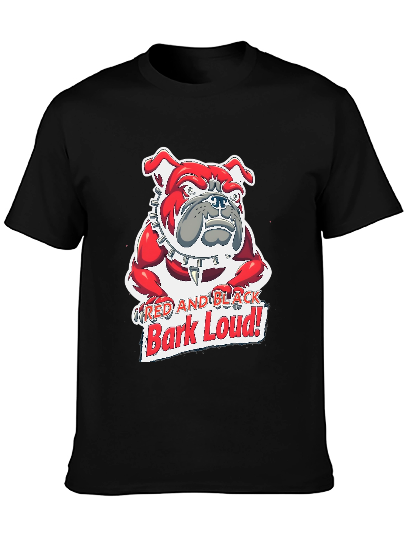 Red and Black Bark Loud! Bulldog Graphic T-Shirt