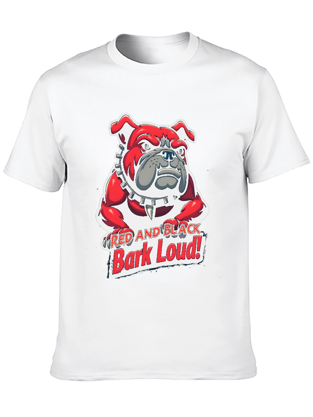 Red and Black Bark Loud! Bulldog Graphic T-Shirt