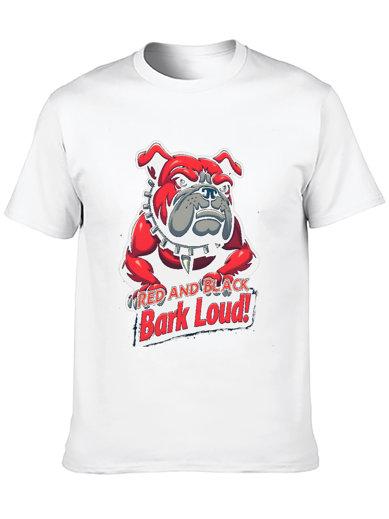 Red and Black Bark Loud! Bulldog Graphic T-Shirt