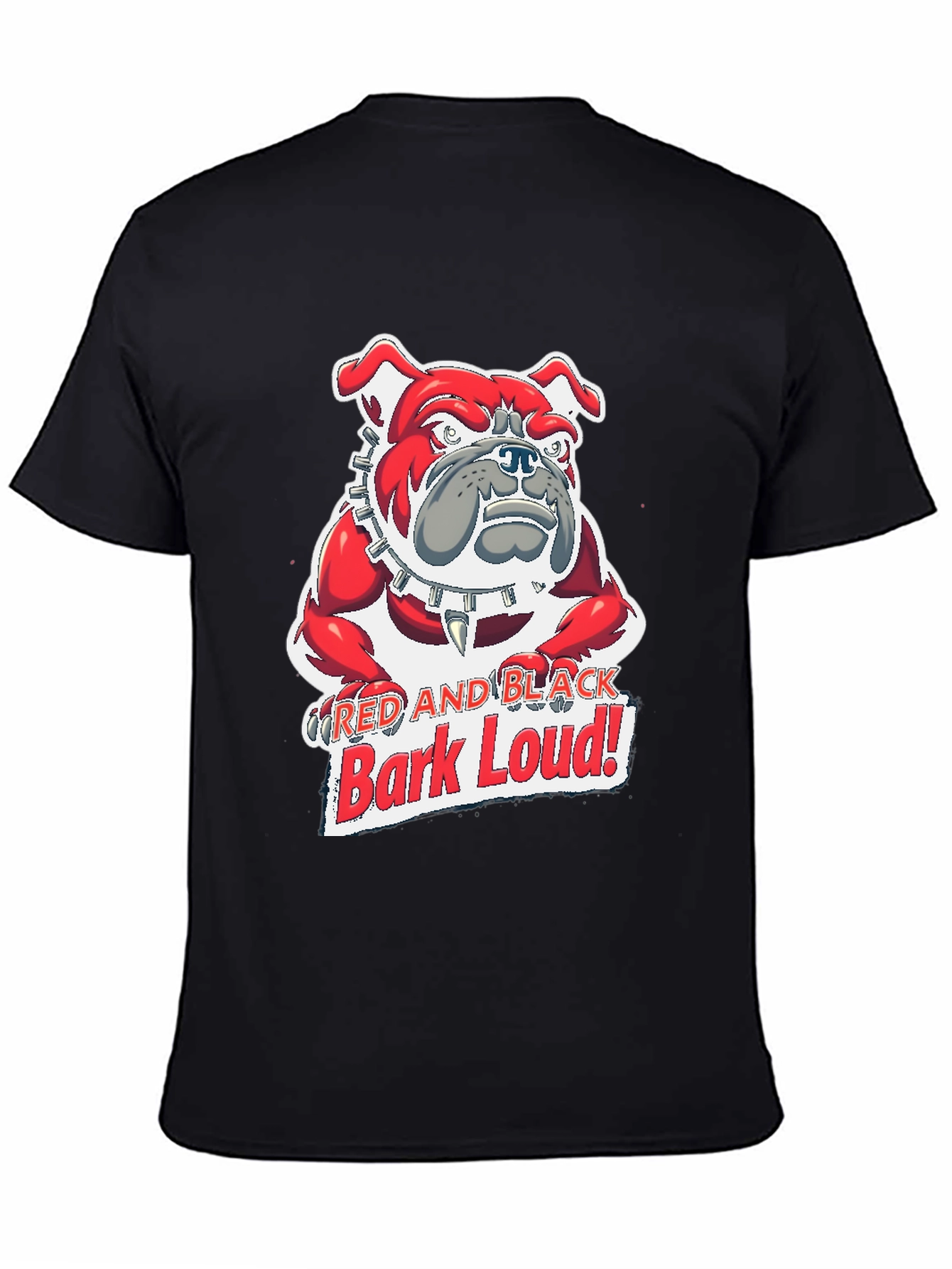 Red and Black Bark Loud! Bulldog Graphic T-Shirt