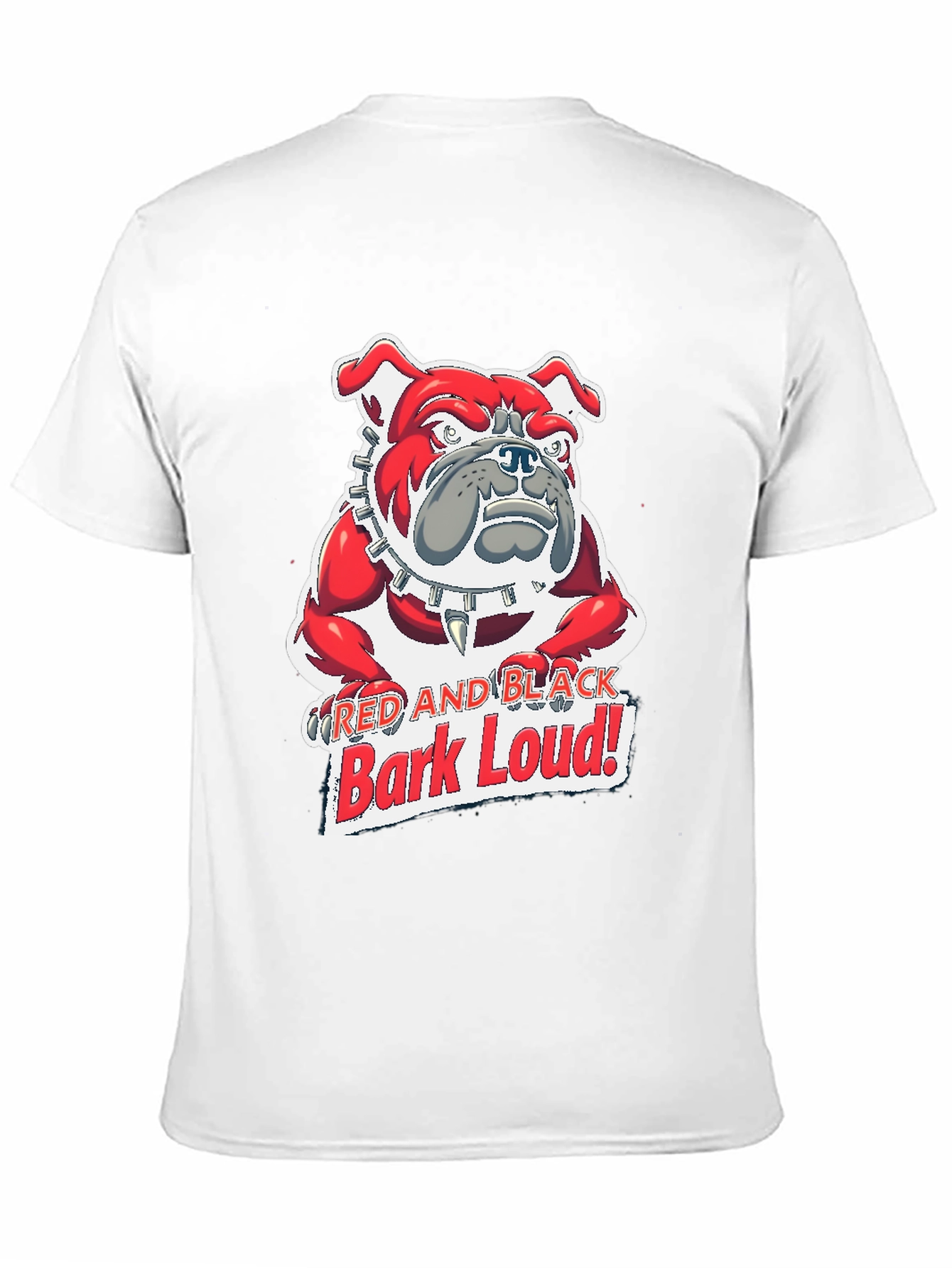 Red and Black Bark Loud! Bulldog Graphic T-Shirt
