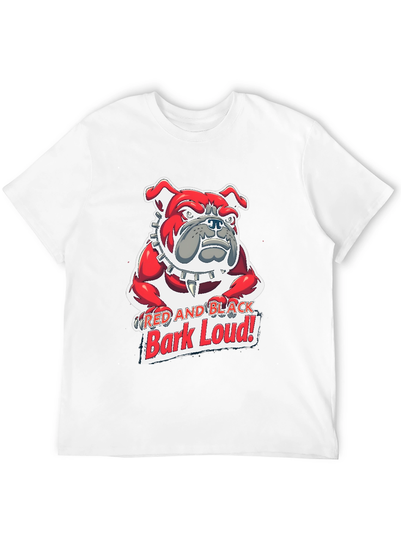Red and Black Bark Loud! Bulldog Graphic T-Shirt