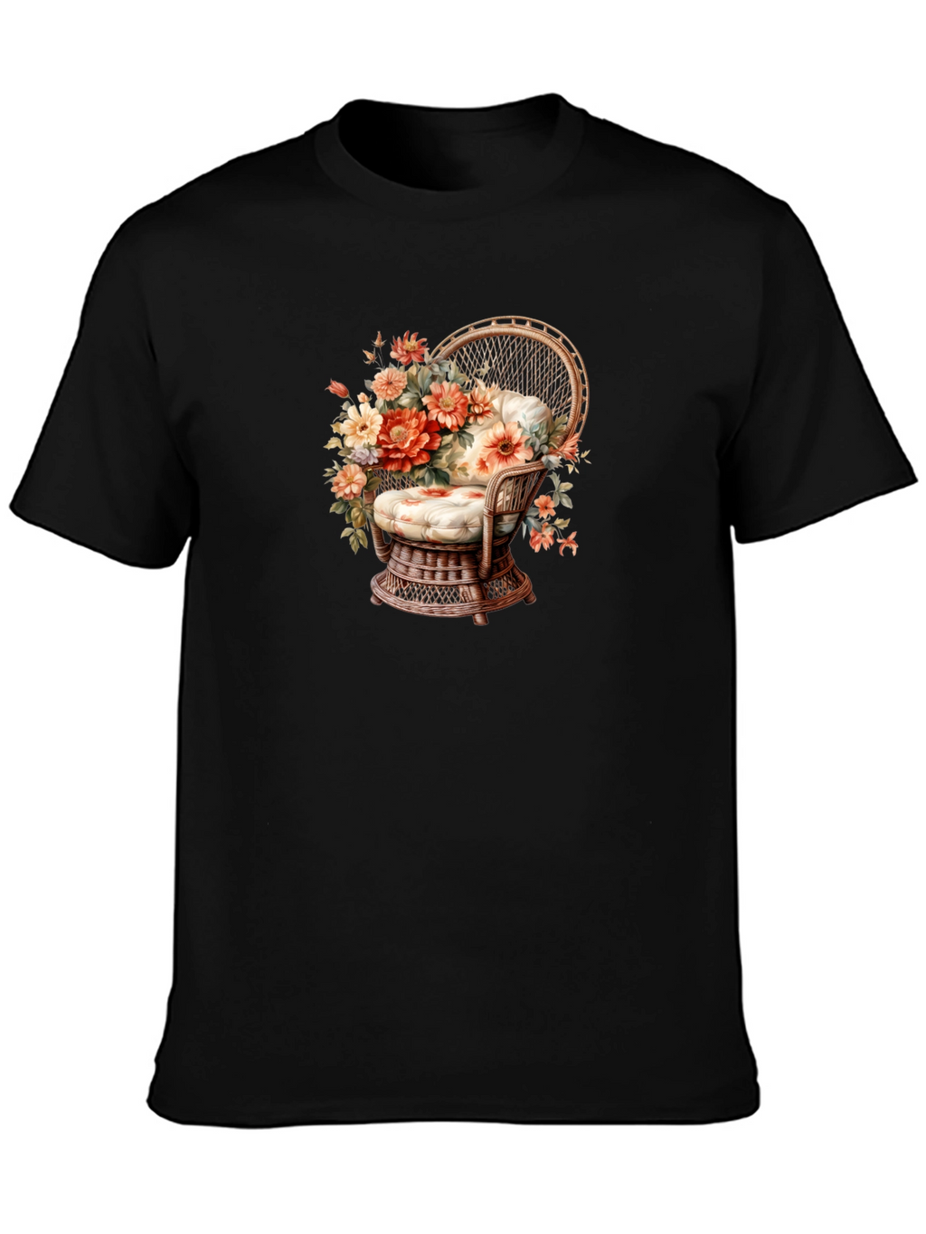Floral Chair Graphic Tee - Black Cotton T-Shirt
