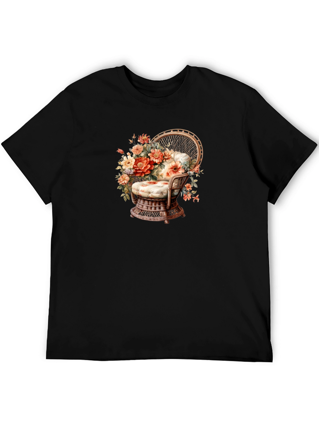Floral Chair Graphic Tee - Black Cotton T-Shirt