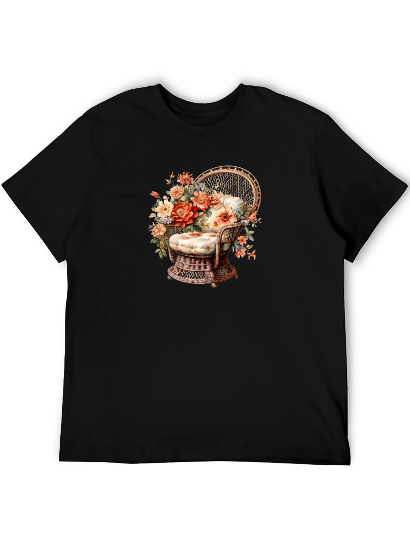Floral Chair Graphic Tee - Black Cotton T-Shirt