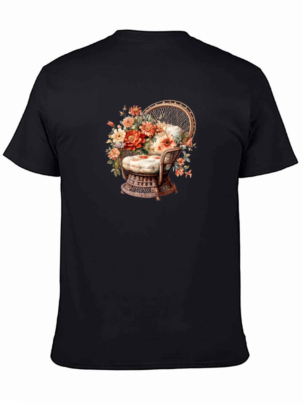Floral Chair Graphic Tee - Black Cotton T-Shirt