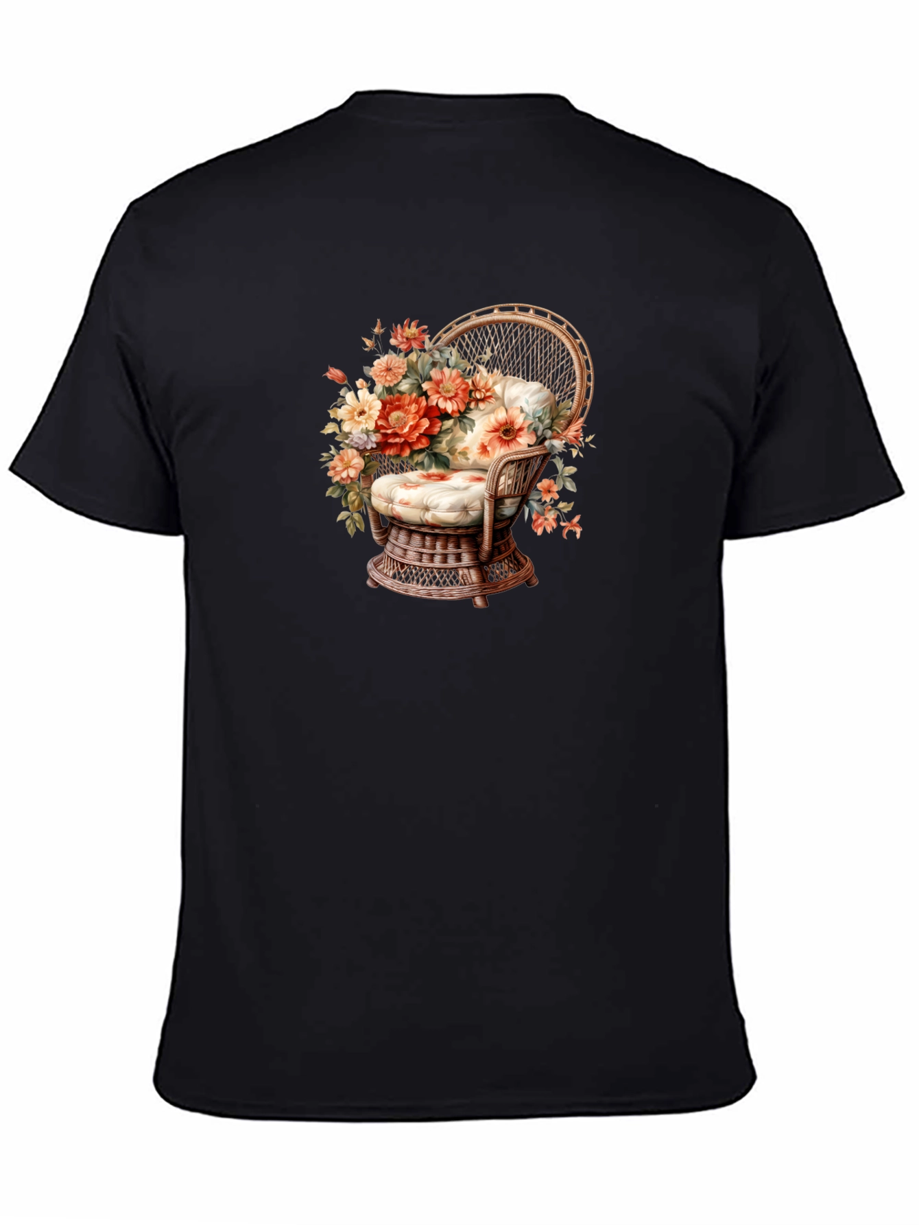 Floral Chair Graphic Tee - Black Cotton T-Shirt