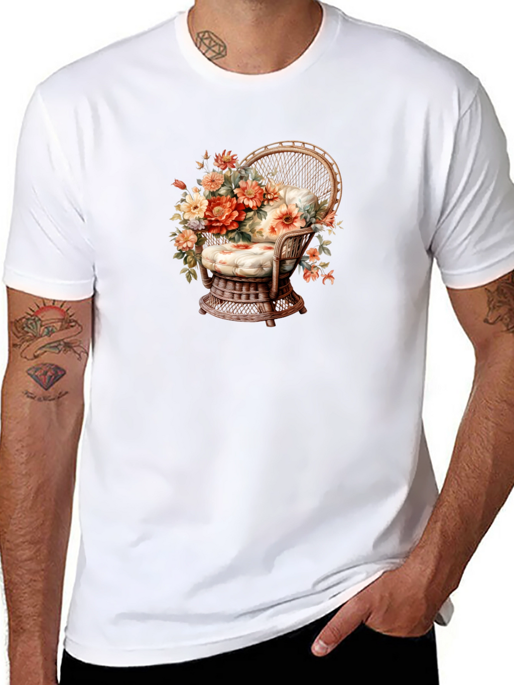 Floral Chair Graphic Tee - Black Cotton T-Shirt