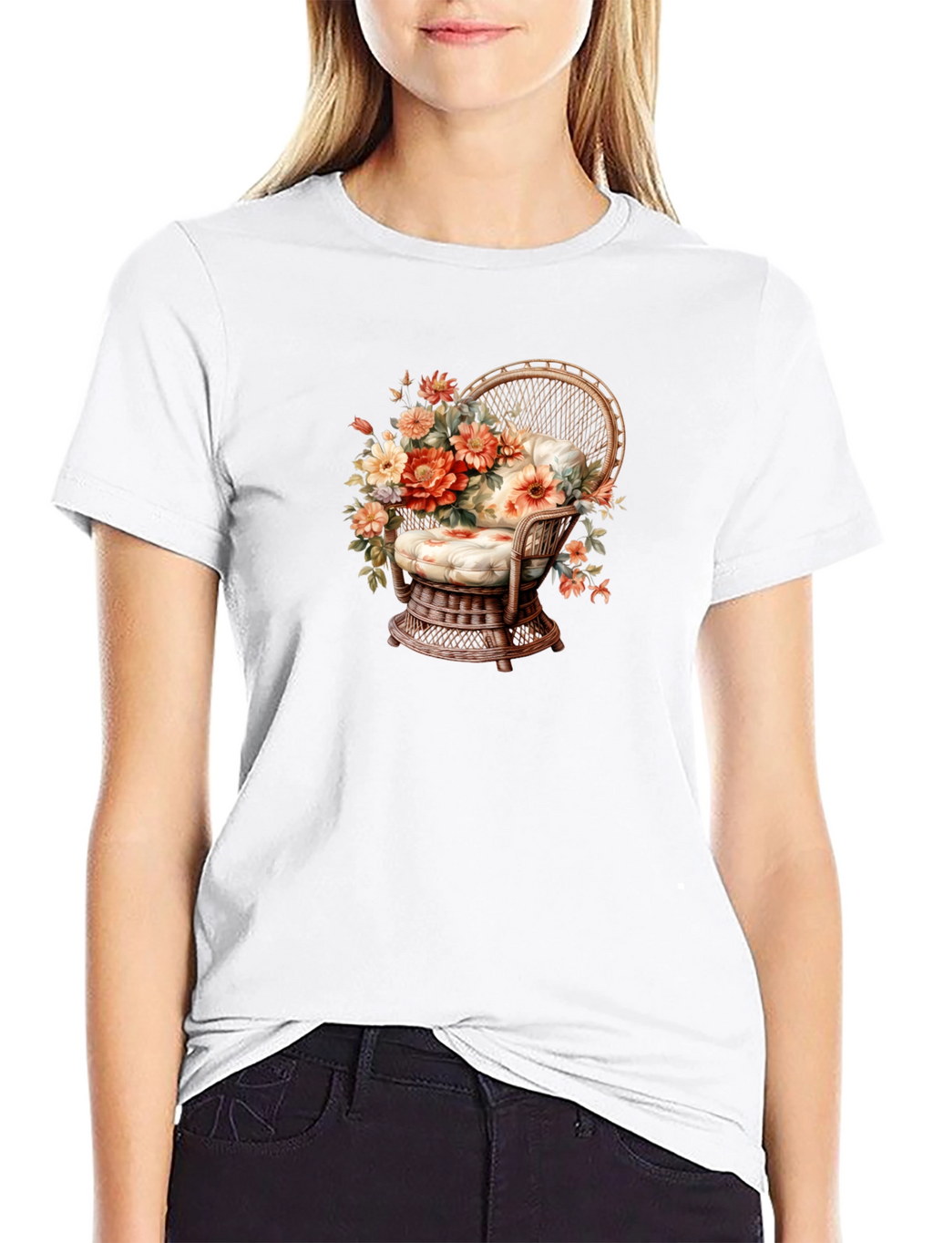 Floral Chair Graphic Tee - Black Cotton T-Shirt