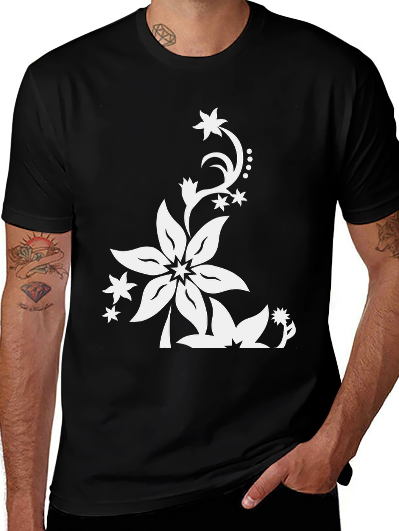 Floral Print Black T-Shirt - Stylish Casual Wear