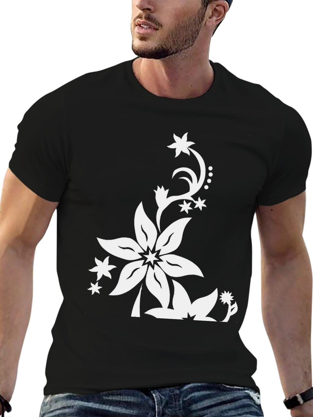 Floral Print Black T-Shirt - Stylish Casual Wear