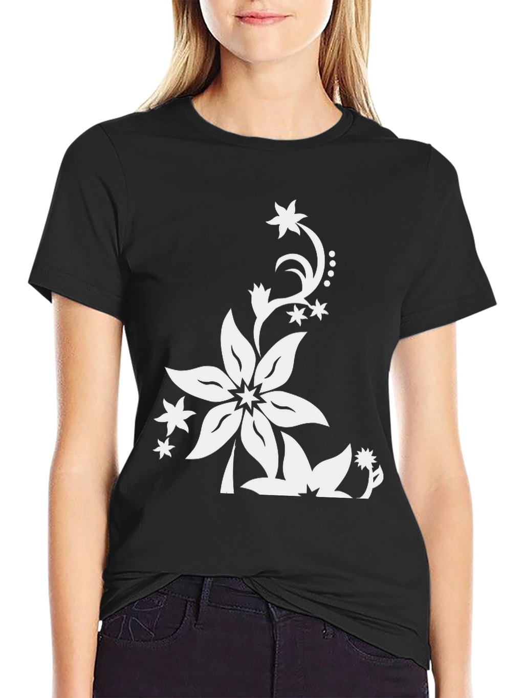 Floral Print Black T-Shirt - Stylish Casual Wear
