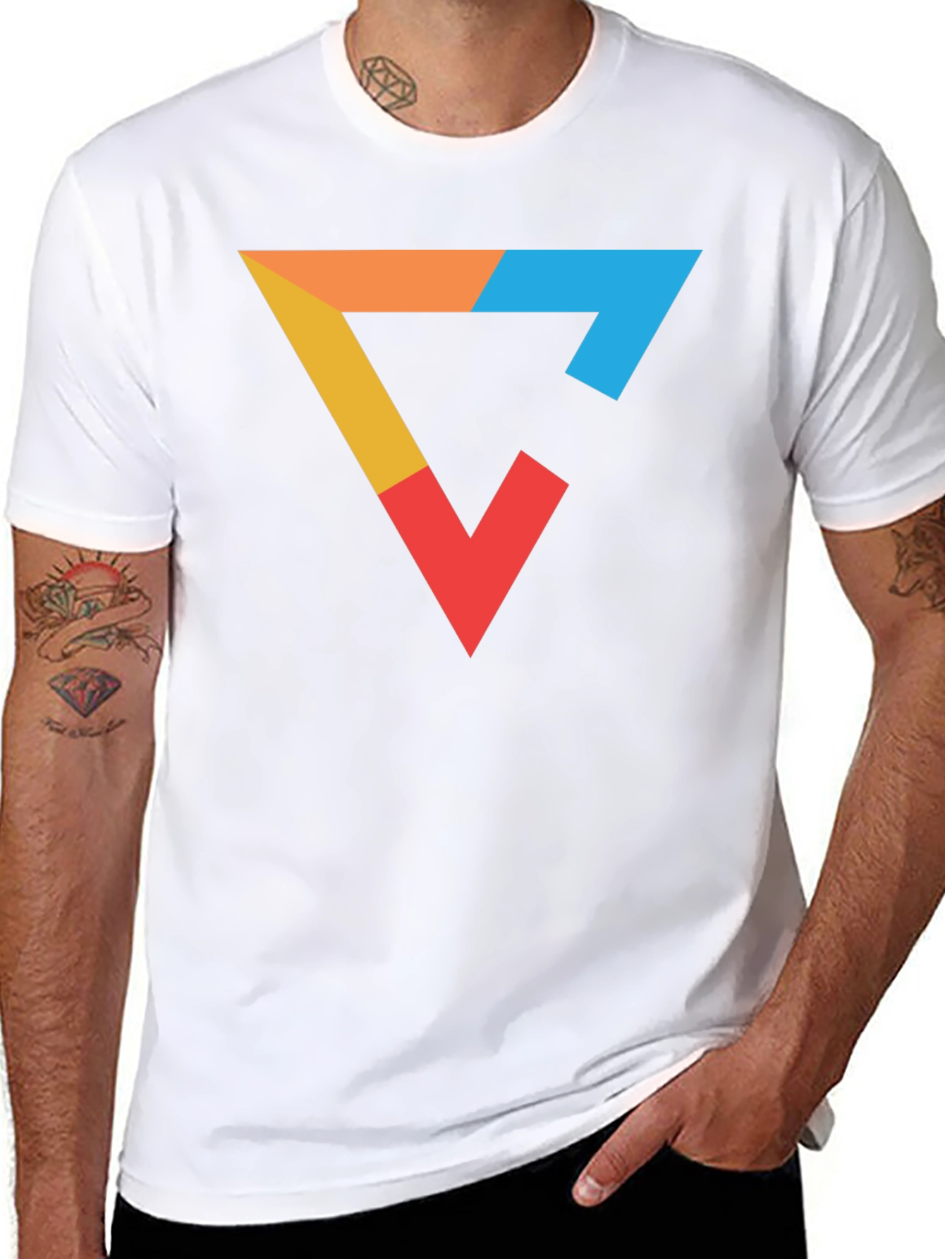 Modern Graphic Tee - Colorful Triangle Design