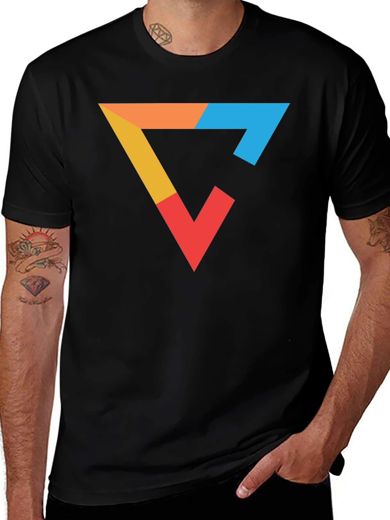 Modern Graphic Tee - Colorful Triangle Design