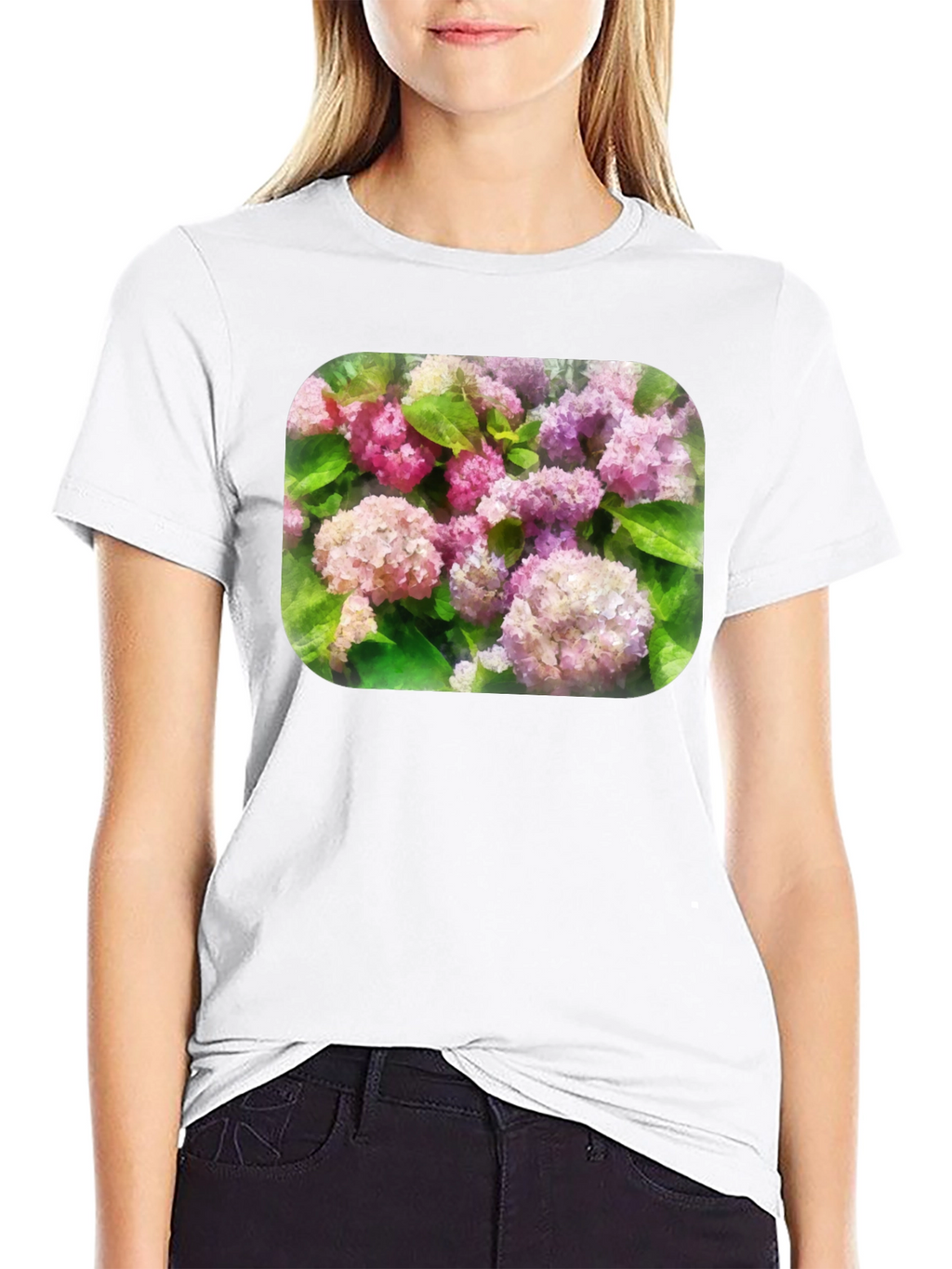 Floral T-Shirt - Pink Hydrangea Design