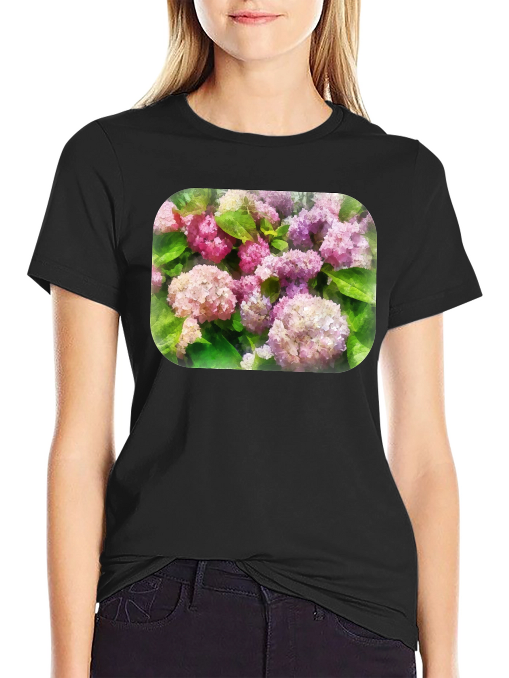 Floral T-Shirt - Pink Hydrangea Design