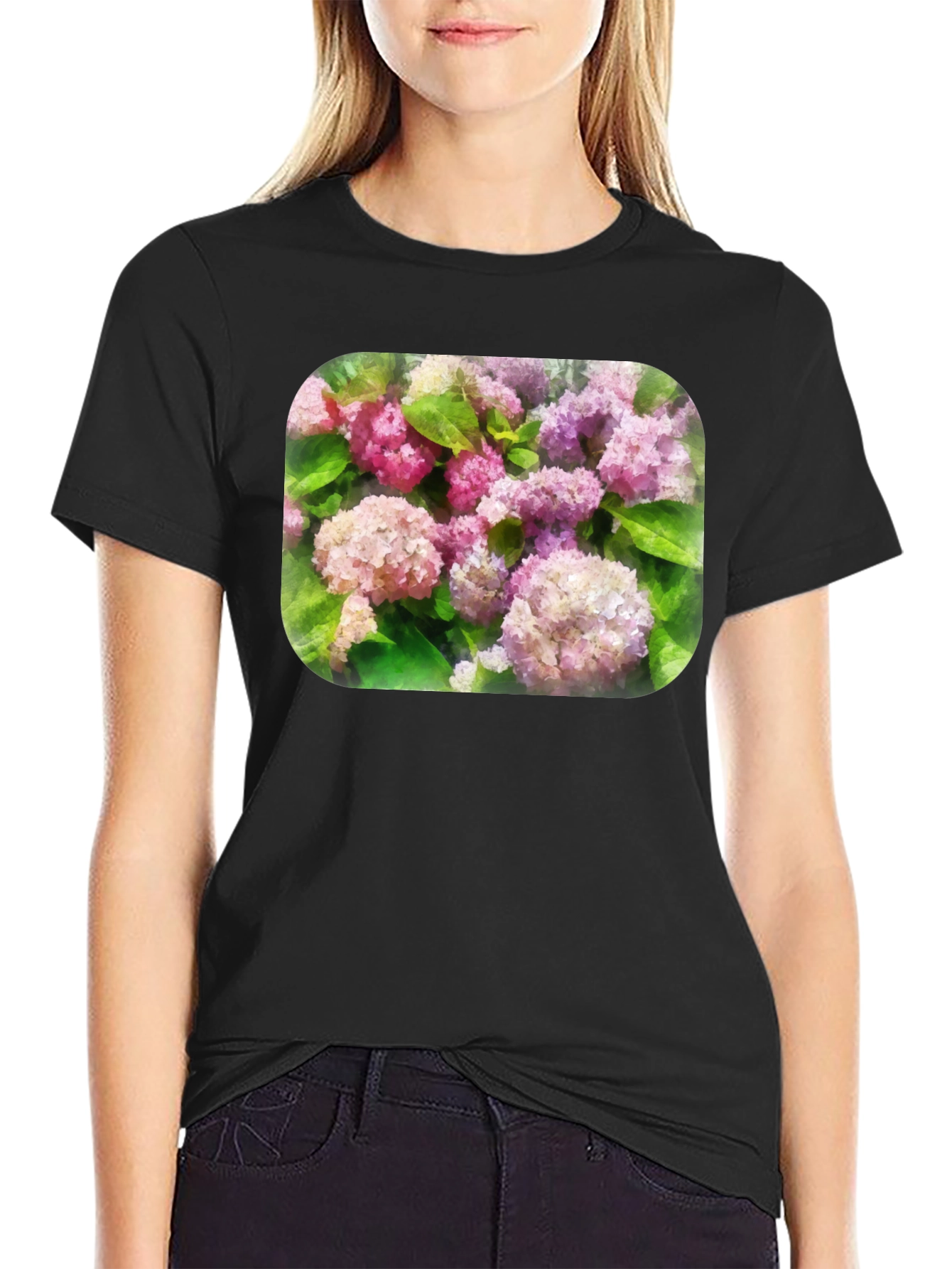 Floral T-Shirt - Pink Hydrangea Design
