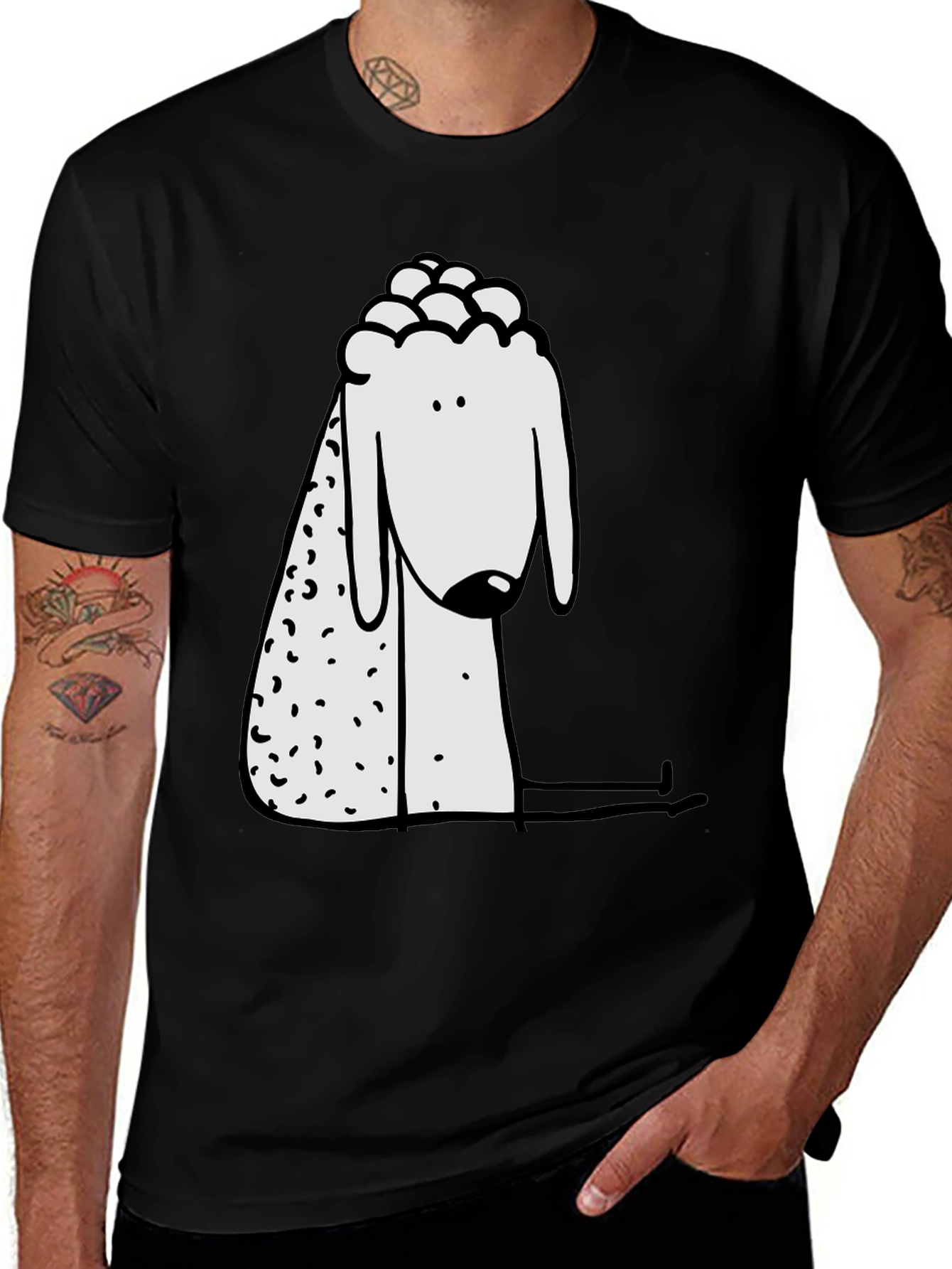 Cartoon Sheep Graphic Print Black Tee
