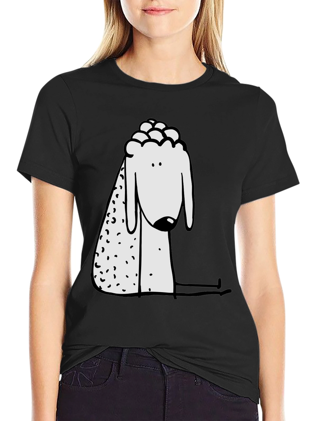 Cartoon Sheep Graphic Print Black Tee