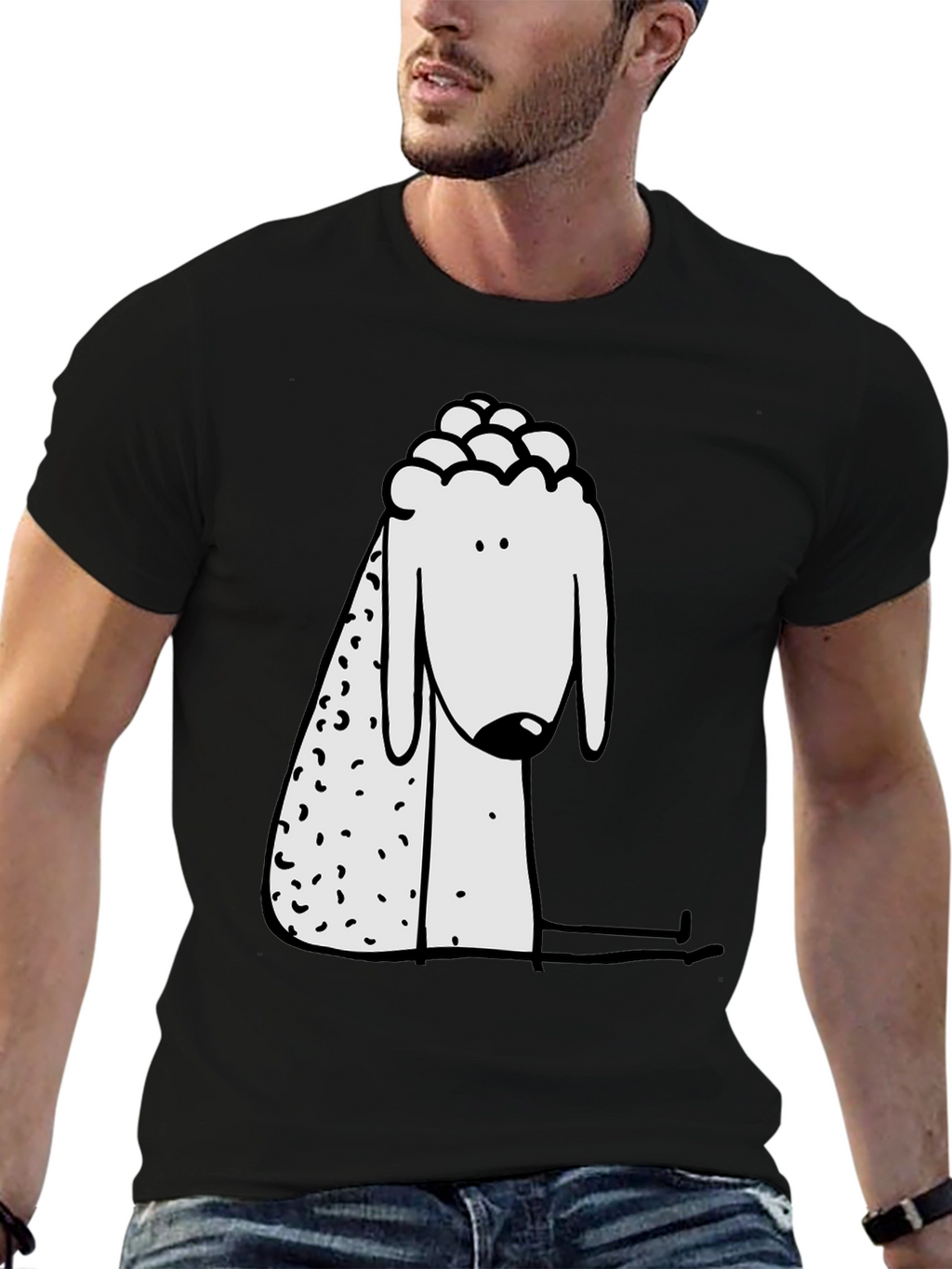 Cartoon Sheep Graphic Print Black Tee