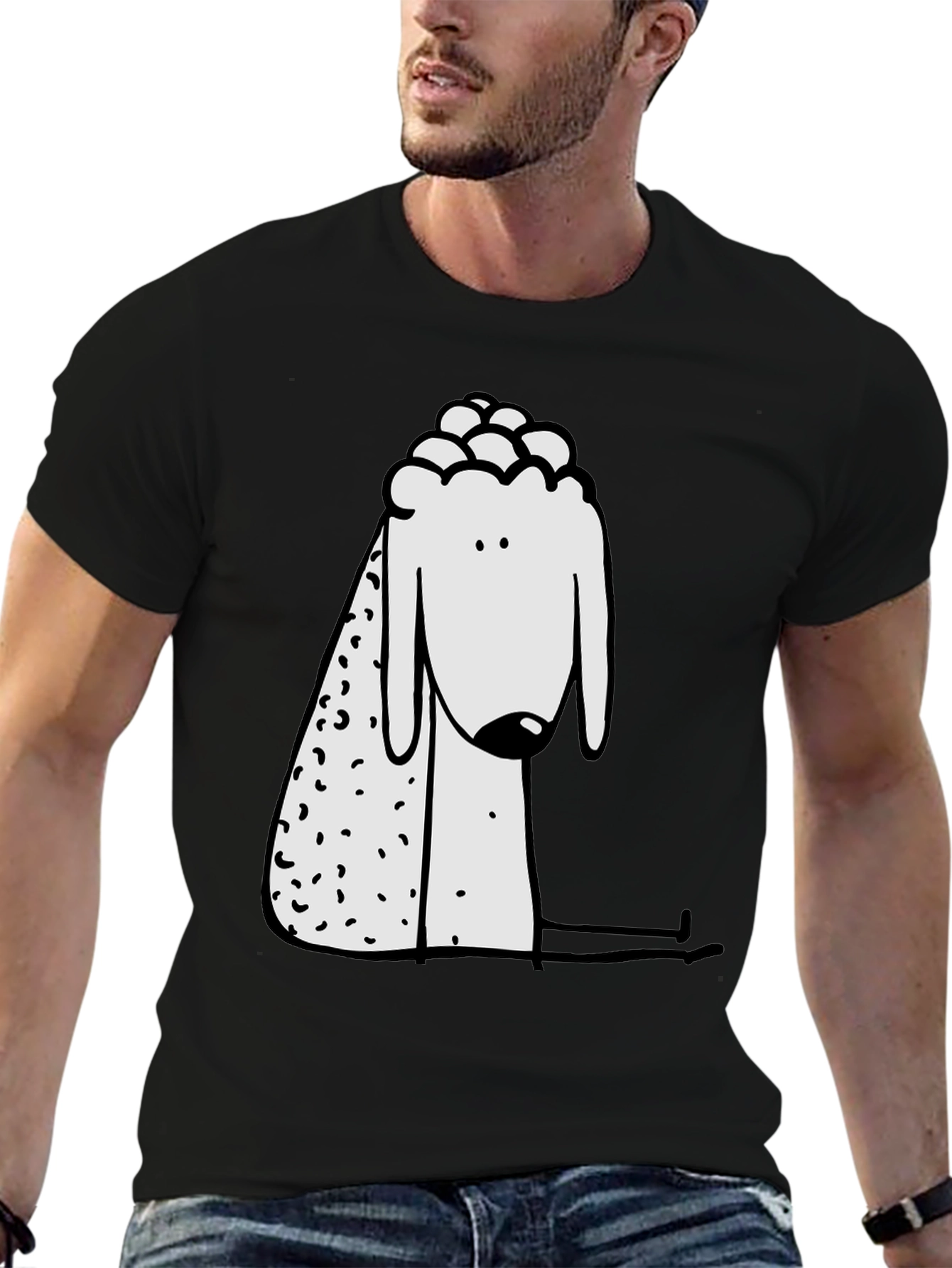 Cartoon Sheep Graphic Print Black Tee