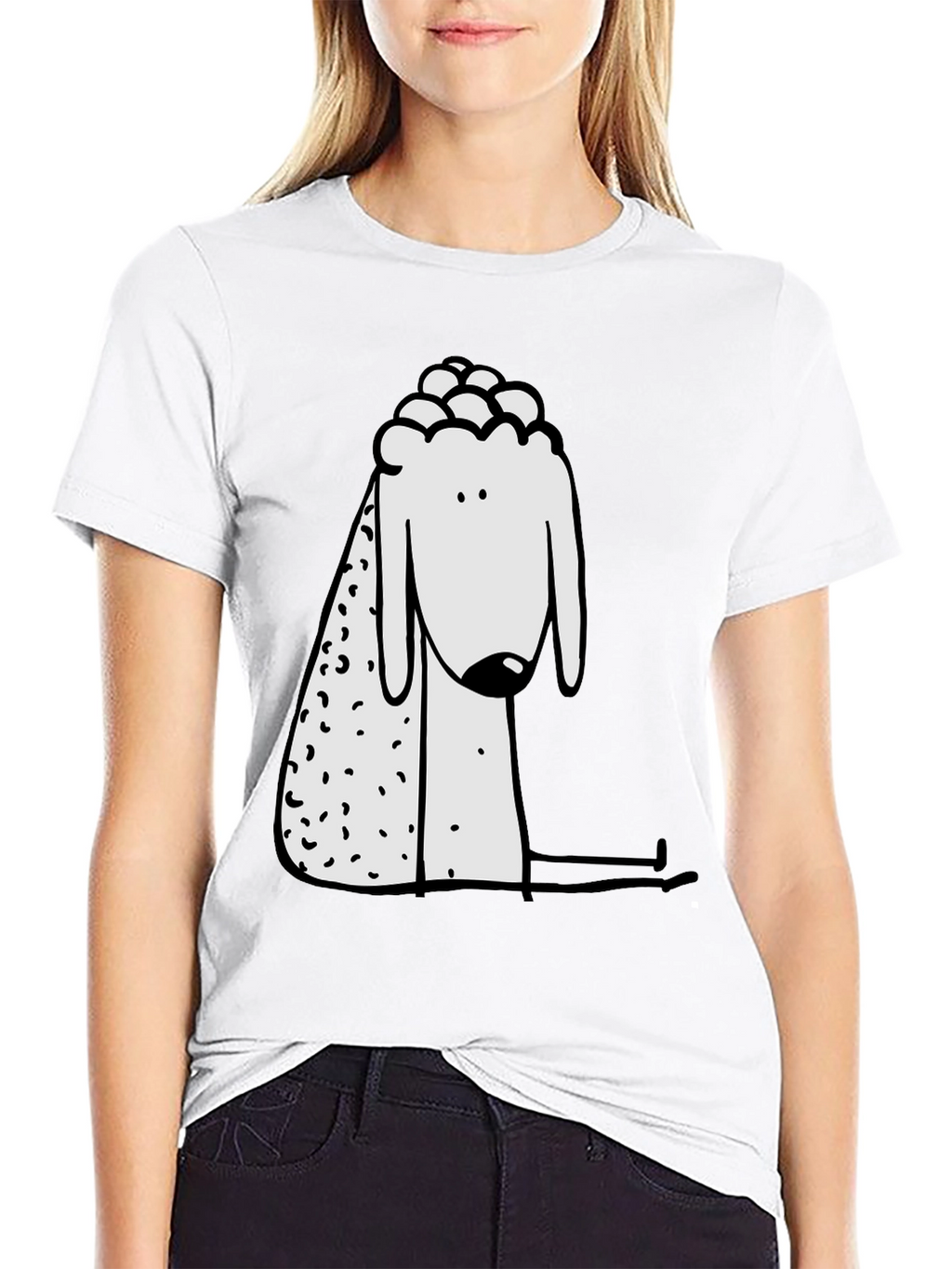 Cartoon Sheep Graphic Print Black Tee