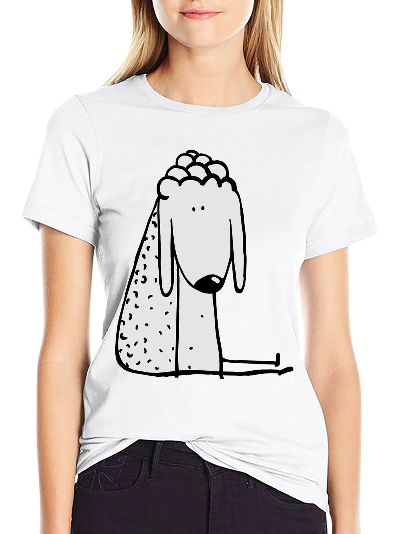 Cartoon Sheep Graphic Print Black Tee