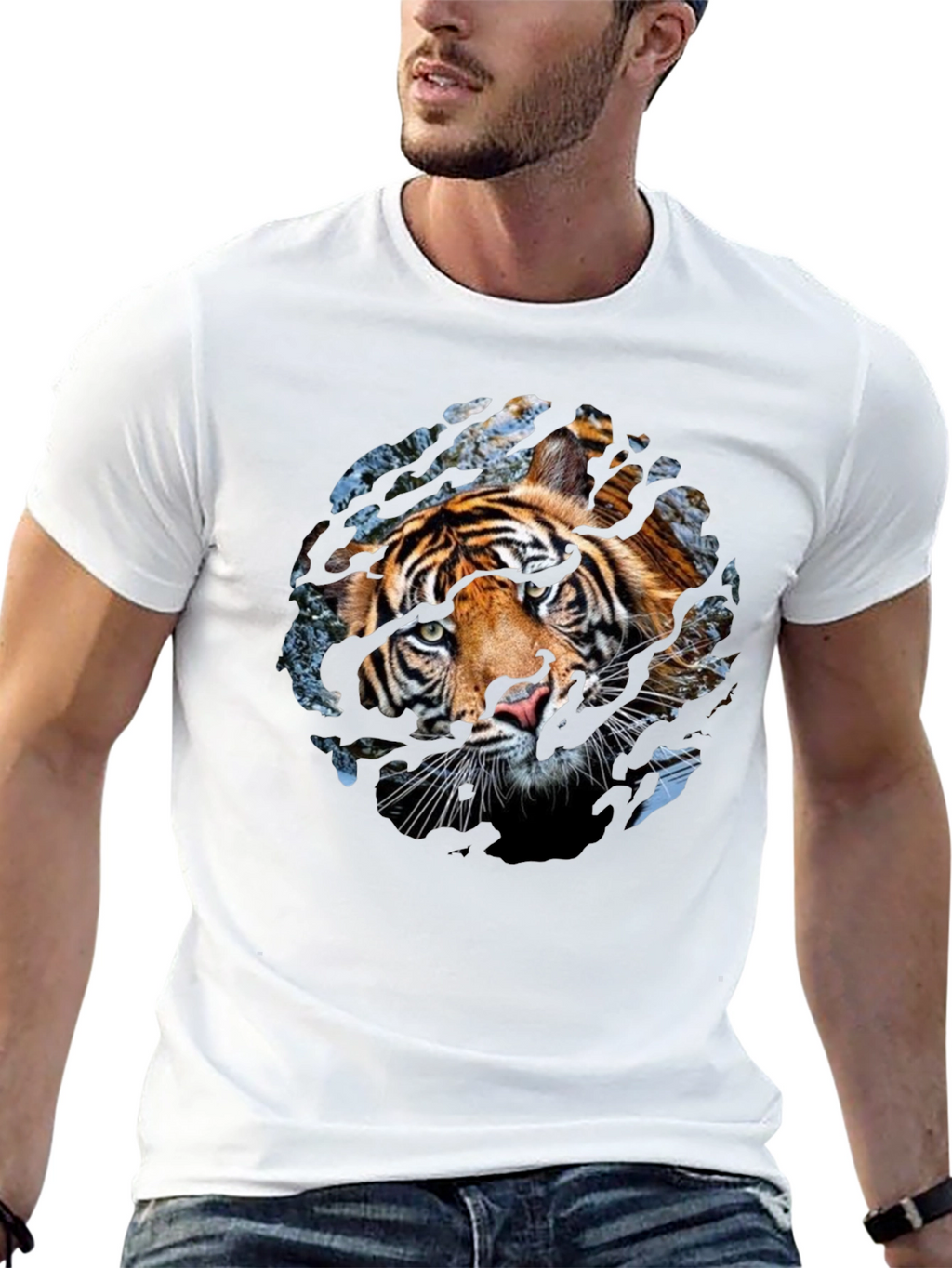 Tiger Graphic Print Crew Neck T-Shirt