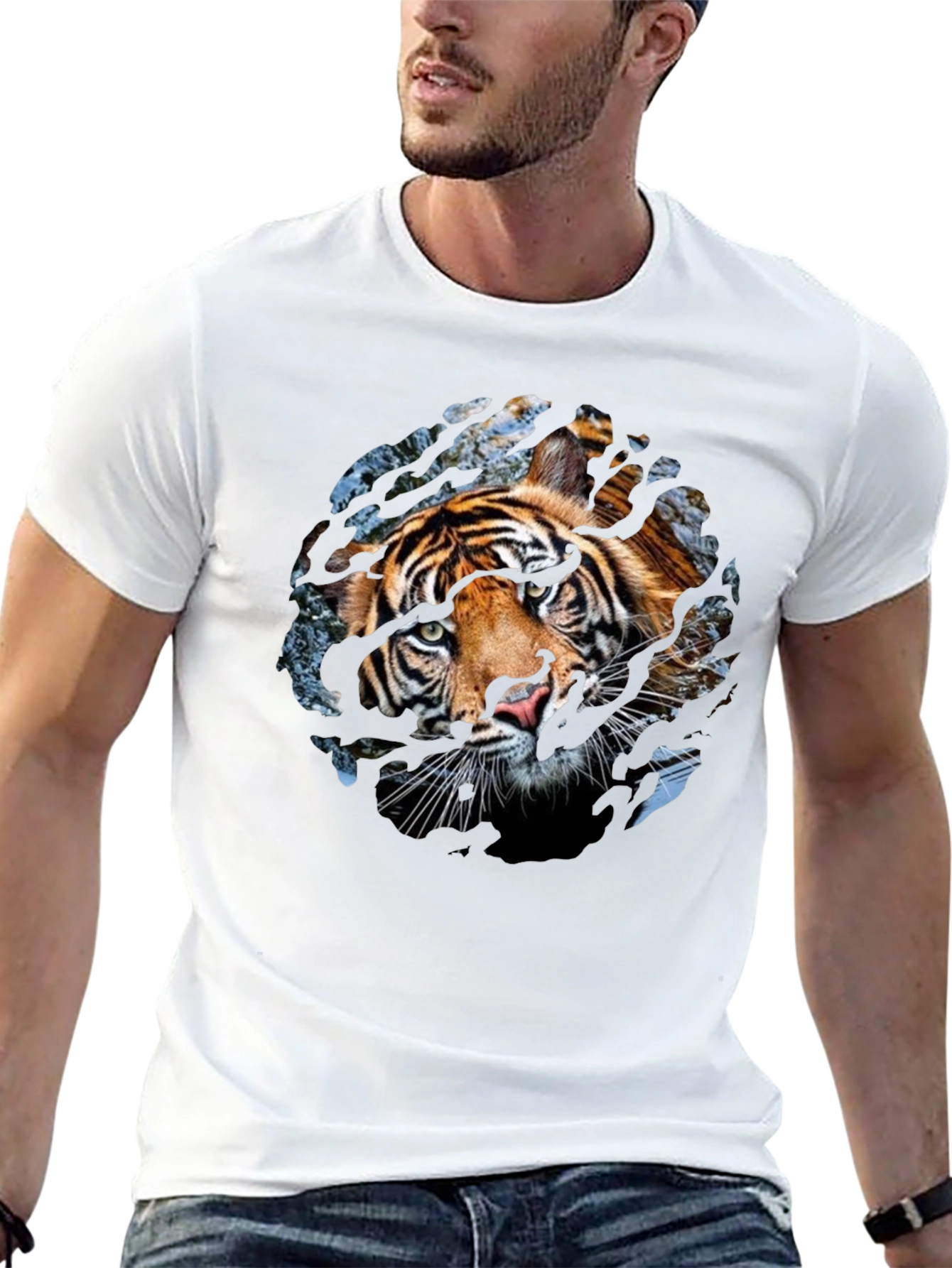 Tiger Graphic Print Crew Neck T-Shirt